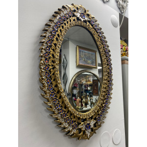 Hint İşi Oymalı Taş İşlemeli Ayna Duvar Dekoru 48x73cm