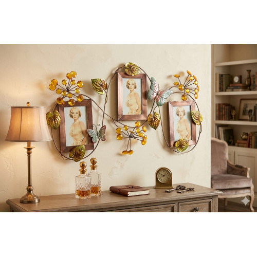 Taşlı Dekoratif  Duvar Resim Çerçevesi 3 Lü 66x37cm