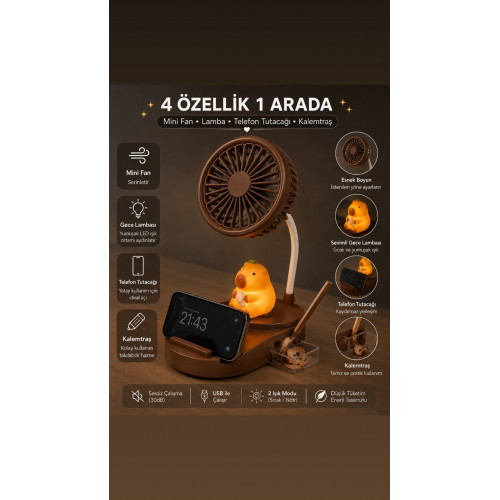 Fonksiyonlu Gece Lambası Mini Fan Telofon Tutuculu Ve Kalemtraş Fonksiyonlu Gece Lambası Mini Fan Telofon Tutuculu Ve Kalemtraş