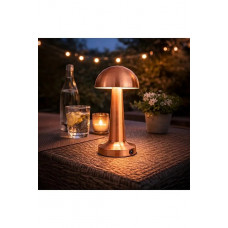 Masa Üstü Lamba - Ledli Masa Lambası - Şarjlı Mantar Gece Lambası Led Abajur - Bronz Renk - 25cm