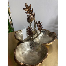 Metal Döküm Royal 3 Lü Sunumluk Çerezlik Şekerlik Bronz 25*23*22cm