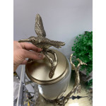 Metal Kuşlu Leaf Cam Kapaklı Dekoratif Vazo 38 cm