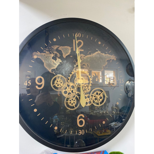 Siyah Metal Dekoratif Çarklı Duvar Saati