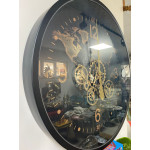 Siyah Metal Dekoratif Çarklı Duvar Saati