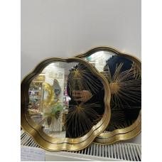 Aynalı 2 Li Dekoratif Tepsi Dal Desenli 34cm-35cm Aynalı 2 Li Dekoratif Tepsi Dal Desenli 34cm-35cm