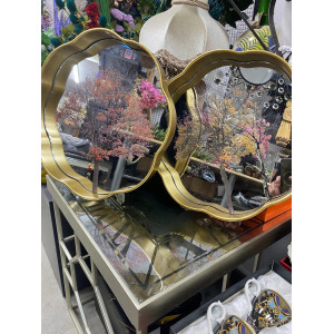 Aynalı 2 Li Dekoratif Tepsi Ağaç Desenli 34cm-35cm