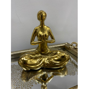 Seramik Yoga Yapan Bayan Biblo Gold Renk 20 cm
