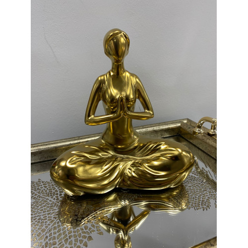 Seramik Yoga Yapan Bayan Biblo Gold Renk 20 cm