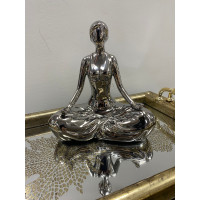 Seramik Yoga Yapan Bayan Biblo Gümüş Renk 20 cm