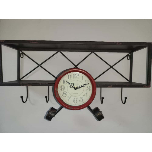 Vintage Uçak Önü Saatli Metal Raf Vintage Uçak Önü Saatli Metal Raf