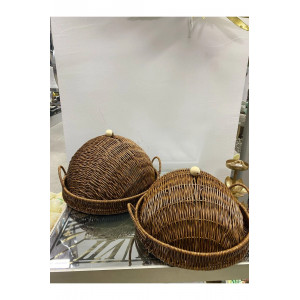 Sentetik Rattan 2 Li Kapaklı Yuvarlak Tepsi Kçk 28*28*14 Byk 33*33*18