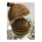 Sentetik Rattan 2 Li Kapaklı Yuvarlak Tepsi Kçk 28*28*14 Byk 33*33*18