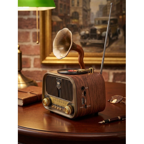 Nostaljik Gramofon Tasarımlı Ahşap Bluetooth Hoparlör - Şarjlı 3 Bant FM Radyo (USB/AUX/TF Kart Destekli Retro Dekoratif Ses Sistemi) Hediyelik Nostaljik Gramofon Tasarımlı Ahşap Bluetooth Hoparlör - Şarjlı 3 Bant FM Radyo (USB/AUX/TF Kart Destekli Retro Dekoratif Ses Sistemi) Hediyelik