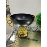 Halat Modeli Kulplu Metal Siyah Gold Kase Saksı 24*25 cm