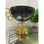 Halat Modeli Kulplu Metal Siyah Gold Kase Saksı 24*25 cm