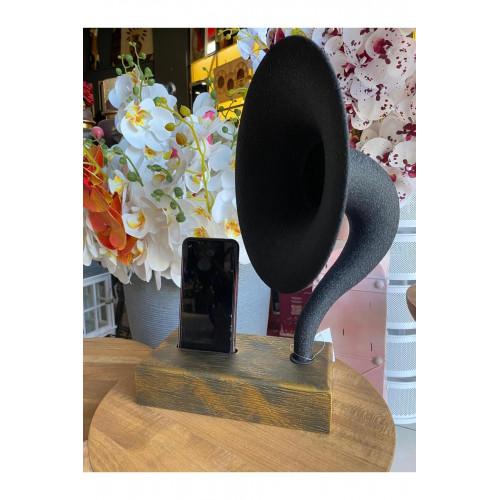 Akustik Gramofon Eskitme Gold Ahşap Gövde / Siyah Metal Başlık Akustik Gramofon Eskitme Gold Ahşap Gövde / Siyah Metal Başlık