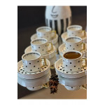 Krd Home 6 Kişilik Porselen Puantiyeli Yaldızlı Özel Tasarımlı Kahve Fincan Takımı Seti