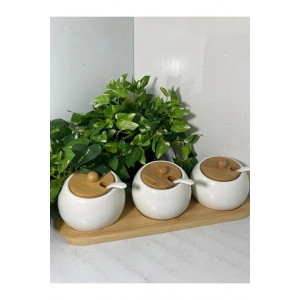 Bambu Kaşıklı Porselen Baharatlık