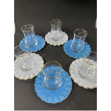 Glor Renkli Yaldızlı Cam 6 Kişilik Çay Seti