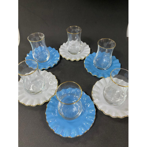 Glor Renkli Yaldızlı Cam 6 Kişilik Çay Seti Glor Renkli Yaldızlı Cam 6 Kişilik Çay Seti