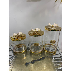 Sedefli Gold Detaylı Çay Şeker Kavanozu 3 Lü