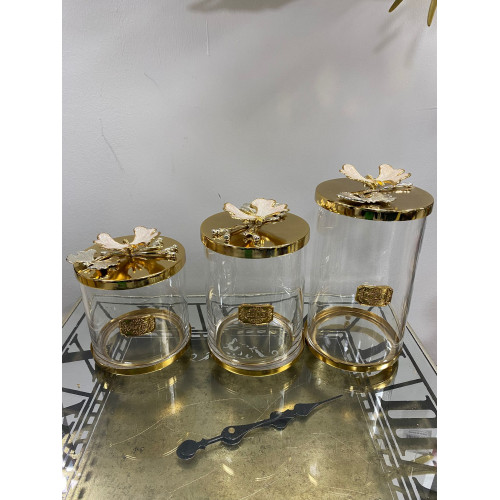 Sedefli Gold Detaylı Çay Şeker Kavanozu 3 Lü