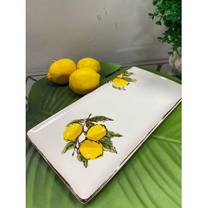 Porselen Limon Desenli Dikdörtgen Sunum Tabağı 28x14 cm
