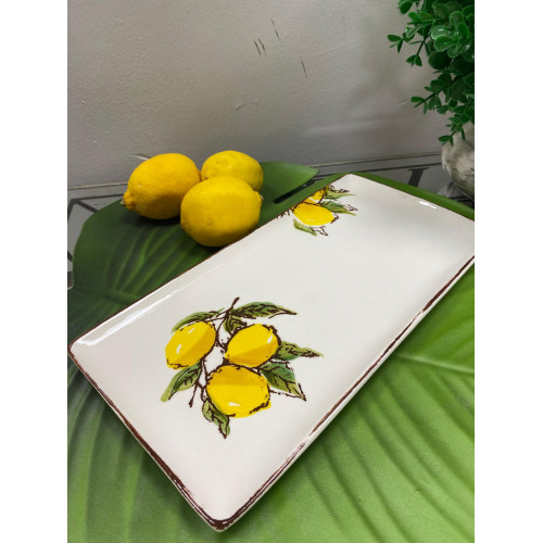 Porselen Limon Desenli Dikdörtgen Sunum Tabağı 28x14 cm