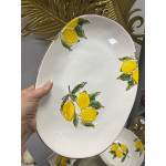 Limon Desenli Porselen Kayık Sunum Tabağı 36x25,5cm