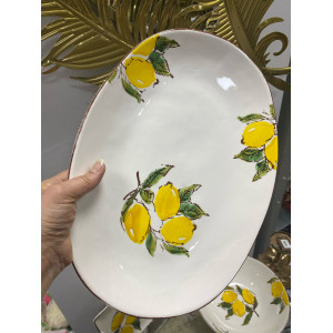 Limon Desenli Porselen Kayık Sunum Tabağı 36x25,5cm