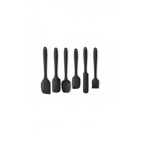 Isıya Dayanıklı Yanmaz Yapışmaz Silikon Spatula Seti 6 Parça Siyah