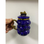 Lvn Porselen Üzüm Desenli Kapaklı Kupa Lacivert