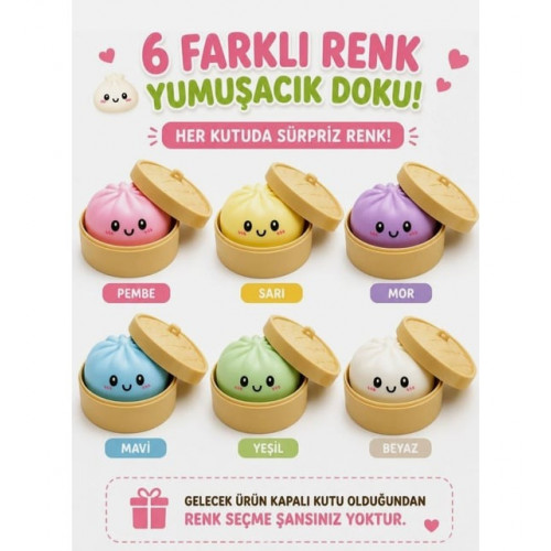 Baozı Squishy Dumpling Sürpriz Paket Renkli Simli Çin Mantısı Sukuşi Kutulu Büyük Boy 10x10 cm