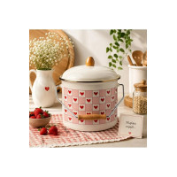 Emaye Bakraç Kapaklı 20 cm | Kalp Desenli Vintage Emaye Kova | Yoğurt, Turşu, Bakliyat Saklama 5 lt Emaye Bakraç Kapaklı 20 cm | Kalp Desenli Vintage Emaye Kova | Yoğurt, Turşu, Bakliyat Saklama 5 lt