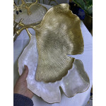 Ginkgo Sedefli Yaprak Dekoratif Metal Kase 38*37*7cm